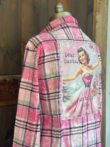 Dear Santa, Please Bring Wine Art Flannel- Rose' Plaid